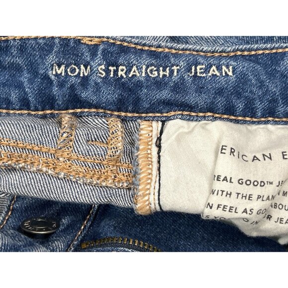 AE Stretch Mom Straight Jean Medium Distressed Wash Size 00 - Picture 8 of 9